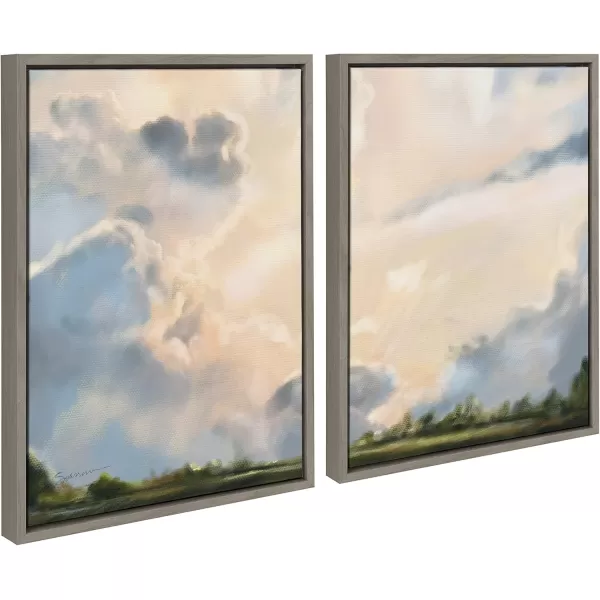 Kate and Laurel Sylvie Clouds Framed Canvas Wall Art by Mary Sparrow 18x40 Gold Modern Nature Skyline Art for WallGray