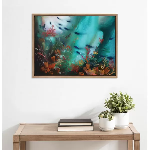 Kate and Laurel Sylvie Coral Cove Framed Canvas Wall Art by Faryn Hughes 18x24 Natural Modern Underwater Ocean Art for WallGold