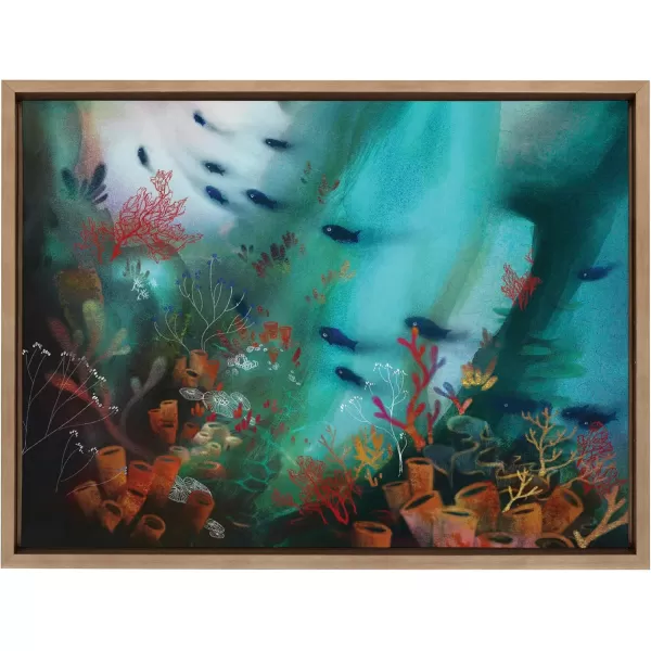 Kate and Laurel Sylvie Coral Cove Framed Canvas Wall Art by Faryn Hughes 18x24 Natural Modern Underwater Ocean Art for WallGold