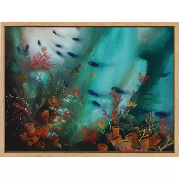 Kate and Laurel Sylvie Coral Cove Framed Canvas Wall Art by Faryn Hughes 18x24 Natural Modern Underwater Ocean Art for WallNatural