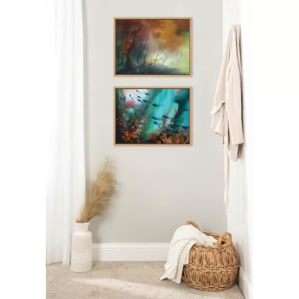 Kate and Laurel Sylvie Coral Cove Framed Canvas Wall Art by Faryn Hughes 18x24 Natural Modern Underwater Ocean Art for WallNatural