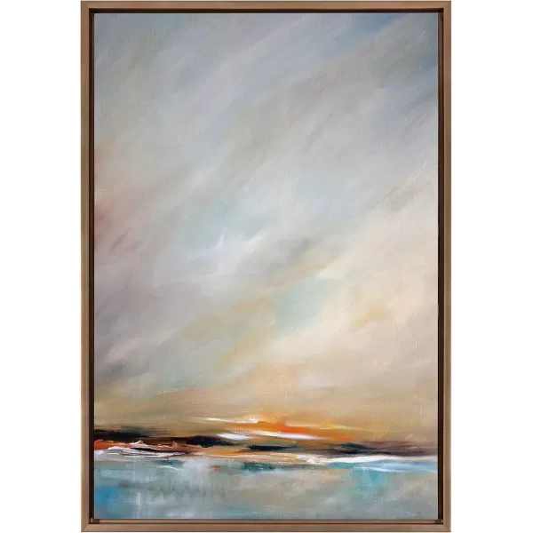 Kate and Laurel Sylvie Days End Framed Canvas Wall Art by Mary Sparrow 18x24 Gold Ocean Beach Sunset Landscape Coastal Art for WallGold