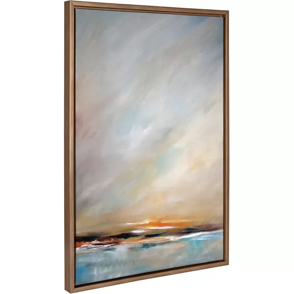 Kate and Laurel Sylvie Days End Framed Canvas Wall Art by Mary Sparrow 18x24 Gold Ocean Beach Sunset Landscape Coastal Art for WallGold