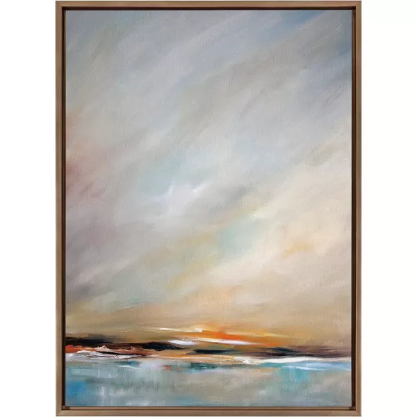 Kate and Laurel Sylvie Days End Framed Canvas Wall Art by Mary Sparrow 18x24 Gold Ocean Beach Sunset Landscape Coastal Art for WallGold