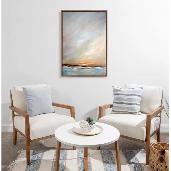 Kate and Laurel Sylvie Days End Framed Canvas Wall Art by Mary Sparrow 18x24 Gold Ocean Beach Sunset Landscape Coastal Art for WallGold