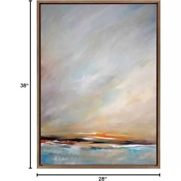Kate and Laurel Sylvie Days End Framed Canvas Wall Art by Mary Sparrow 18x24 Gold Ocean Beach Sunset Landscape Coastal Art for WallGold