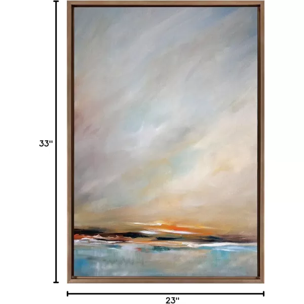 Kate and Laurel Sylvie Days End Framed Canvas Wall Art by Mary Sparrow 18x24 Gold Ocean Beach Sunset Landscape Coastal Art for WallGold