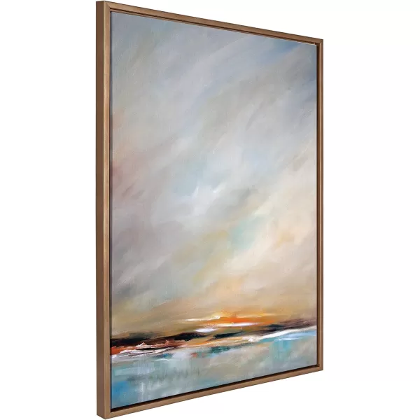 Kate and Laurel Sylvie Days End Framed Canvas Wall Art by Mary Sparrow 18x24 Gold Ocean Beach Sunset Landscape Coastal Art for WallGold