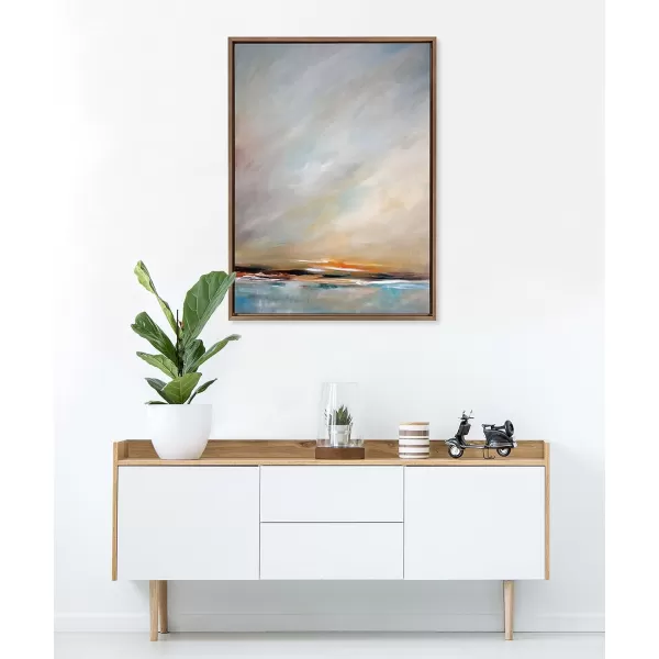 Kate and Laurel Sylvie Days End Framed Canvas Wall Art by Mary Sparrow 18x24 Gold Ocean Beach Sunset Landscape Coastal Art for WallGold