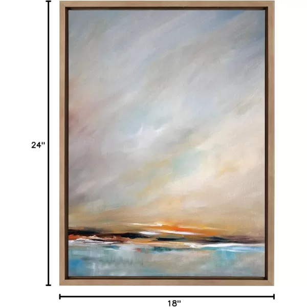 Kate and Laurel Sylvie Days End Framed Canvas Wall Art by Mary Sparrow 18x24 Gold Ocean Beach Sunset Landscape Coastal Art for WallGold
