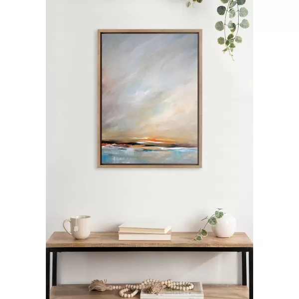 Kate and Laurel Sylvie Days End Framed Canvas Wall Art by Mary Sparrow 18x24 Gold Ocean Beach Sunset Landscape Coastal Art for WallGold