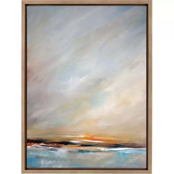Kate and Laurel Sylvie Days End Framed Canvas Wall Art by Mary Sparrow 18x24 Gold Ocean Beach Sunset Landscape Coastal Art for WallGold
