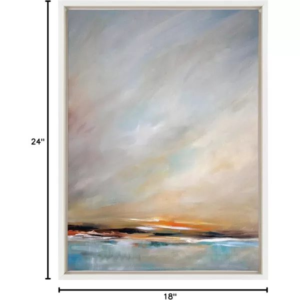 Kate and Laurel Sylvie Days End Framed Canvas Wall Art by Mary Sparrow 18x24 Gold Ocean Beach Sunset Landscape Coastal Art for WallWhite