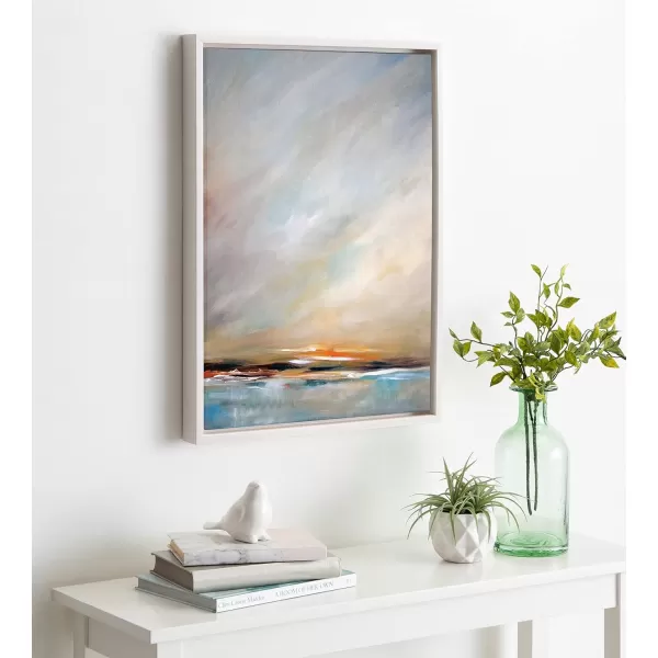 Kate and Laurel Sylvie Days End Framed Canvas Wall Art by Mary Sparrow 18x24 Gold Ocean Beach Sunset Landscape Coastal Art for WallWhite