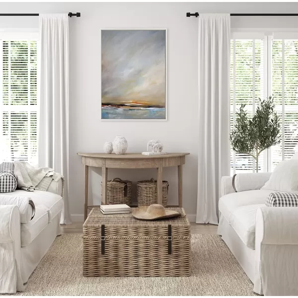 Kate and Laurel Sylvie Days End Framed Canvas Wall Art by Mary Sparrow 18x24 Gold Ocean Beach Sunset Landscape Coastal Art for WallWhite