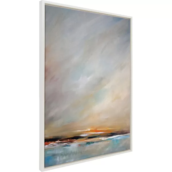 Kate and Laurel Sylvie Days End Framed Canvas Wall Art by Mary Sparrow 18x24 Gold Ocean Beach Sunset Landscape Coastal Art for WallWhite