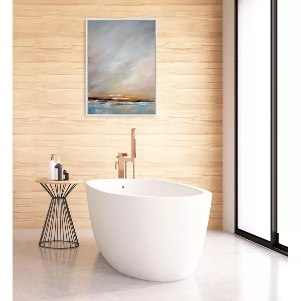 Kate and Laurel Sylvie Days End Framed Canvas Wall Art by Mary Sparrow 18x24 Gold Ocean Beach Sunset Landscape Coastal Art for WallWhite