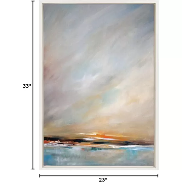 Kate and Laurel Sylvie Days End Framed Canvas Wall Art by Mary Sparrow 18x24 Gold Ocean Beach Sunset Landscape Coastal Art for WallWhite