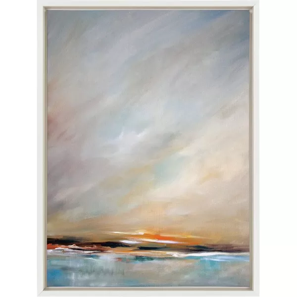 Kate and Laurel Sylvie Days End Framed Canvas Wall Art by Mary Sparrow 18x24 Gold Ocean Beach Sunset Landscape Coastal Art for WallWhite