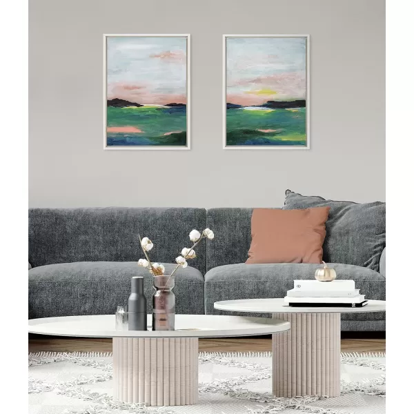 Kate and Laurel Sylvie Golden Peach Coast l and II Framed Canvas Wall Art Set by Nikita Jariwala 2 Piece Set 18x24 Gold Soft Abstract Prairie Landscape Art for Wall DecorWhite