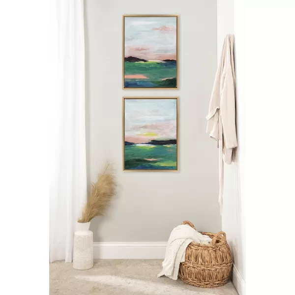 Kate and Laurel Sylvie Golden Peach Coast l and II Framed Canvas Wall Art Set by Nikita Jariwala 2 Piece Set 18x24 Gold Soft Abstract Prairie Landscape Art for Wall DecorGold