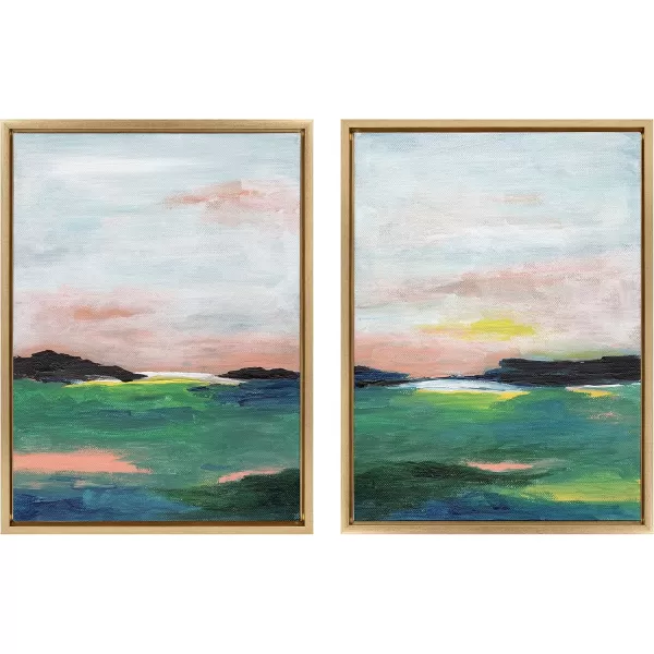 Kate and Laurel Sylvie Golden Peach Coast l and II Framed Canvas Wall Art Set by Nikita Jariwala 2 Piece Set 18x24 Gold Soft Abstract Prairie Landscape Art for Wall DecorGold