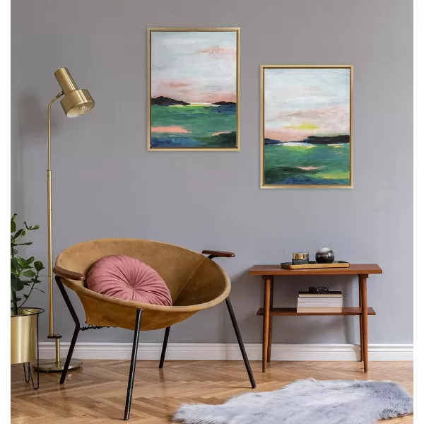 Kate and Laurel Sylvie Golden Peach Coast l and II Framed Canvas Wall Art Set by Nikita Jariwala 2 Piece Set 18x24 Gold Soft Abstract Prairie Landscape Art for Wall DecorGold