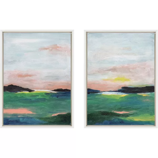 Kate and Laurel Sylvie Golden Peach Coast l and II Framed Canvas Wall Art Set by Nikita Jariwala 2 Piece Set 18x24 Gold Soft Abstract Prairie Landscape Art for Wall DecorWhite
