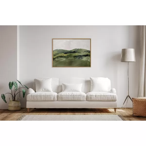 Kate and Laurel Sylvie Green Mountain Landscape Framed Canvas Wall Art by Amy Lighthall 28x38 Brown Modern Soft Watercolor Nature Landscape Art for Wall Home DecorNatural