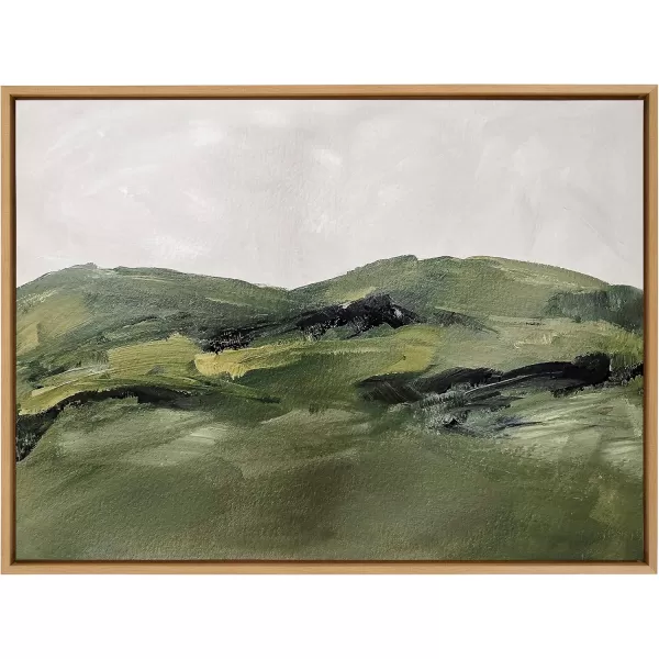 Kate and Laurel Sylvie Green Mountain Landscape Framed Canvas Wall Art by Amy Lighthall 28x38 Brown Modern Soft Watercolor Nature Landscape Art for Wall Home DecorNatural