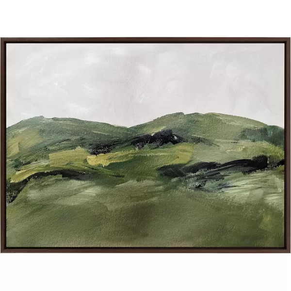 Kate and Laurel Sylvie Green Mountain Landscape Framed Canvas Wall Art by Amy Lighthall 28x38 Brown Modern Soft Watercolor Nature Landscape Art for Wall Home DecorBrown
