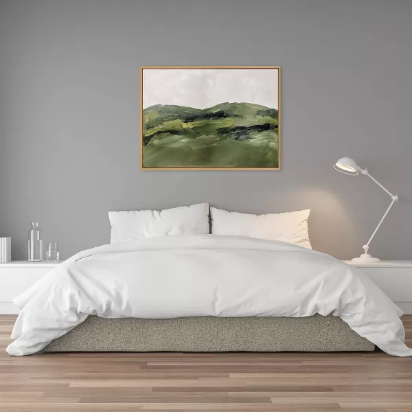 Kate and Laurel Sylvie Green Mountain Landscape Framed Canvas Wall Art by Amy Lighthall 28x38 Brown Modern Soft Watercolor Nature Landscape Art for Wall Home DecorNatural