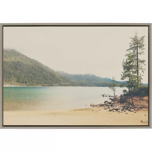 Kate and Laurel Sylvie Lake Tahoe California Mountain Sand Harbor Framed Canvas Wall Art by Laura Evans 23x33 Gray Classic Muted Landscape Photograph Wall ArtGray