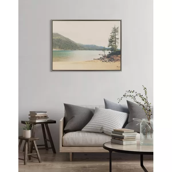 Kate and Laurel Sylvie Lake Tahoe California Mountain Sand Harbor Framed Canvas Wall Art by Laura Evans 23x33 Gray Classic Muted Landscape Photograph Wall ArtGrey