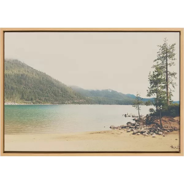 Kate and Laurel Sylvie Lake Tahoe California Mountain Sand Harbor Framed Canvas Wall Art by Laura Evans 23x33 Gray Classic Muted Landscape Photograph Wall ArtNatural