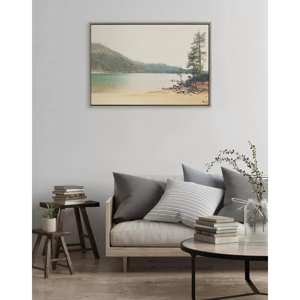 Kate and Laurel Sylvie Lake Tahoe California Mountain Sand Harbor Framed Canvas Wall Art by Laura Evans 23x33 Gray Classic Muted Landscape Photograph Wall ArtGray