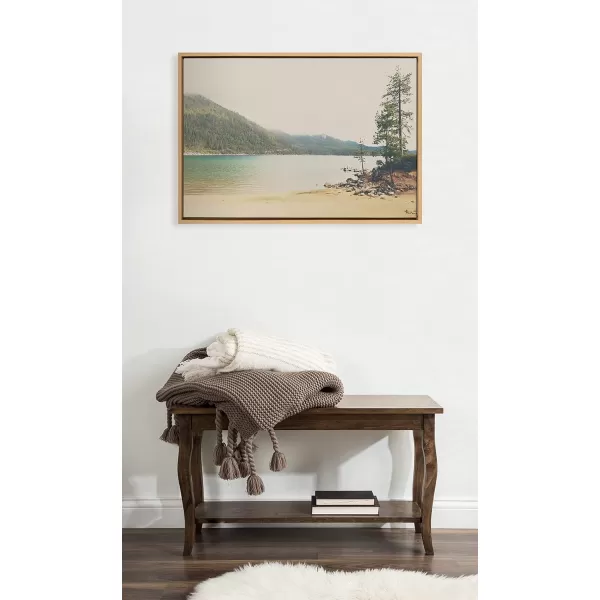Kate and Laurel Sylvie Lake Tahoe California Mountain Sand Harbor Framed Canvas Wall Art by Laura Evans 23x33 Gray Classic Muted Landscape Photograph Wall ArtNatural