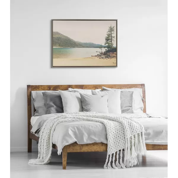 Kate and Laurel Sylvie Lake Tahoe California Mountain Sand Harbor Framed Canvas Wall Art by Laura Evans 23x33 Gray Classic Muted Landscape Photograph Wall ArtGrey