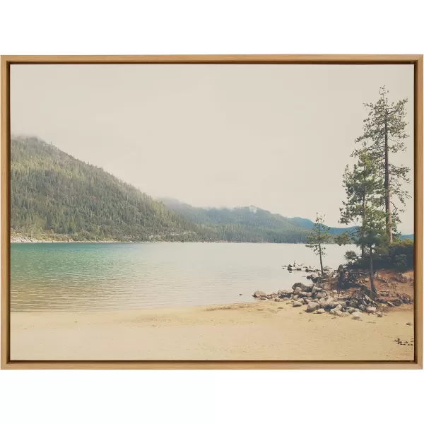 Kate and Laurel Sylvie Lake Tahoe California Mountain Sand Harbor Framed Canvas Wall Art by Laura Evans 23x33 Gray Classic Muted Landscape Photograph Wall ArtNatural