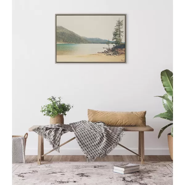 Kate and Laurel Sylvie Lake Tahoe California Mountain Sand Harbor Framed Canvas Wall Art by Laura Evans 23x33 Gray Classic Muted Landscape Photograph Wall ArtGray