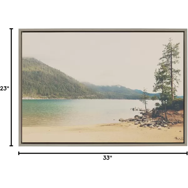 Kate and Laurel Sylvie Lake Tahoe California Mountain Sand Harbor Framed Canvas Wall Art by Laura Evans 23x33 Gray Classic Muted Landscape Photograph Wall ArtGray