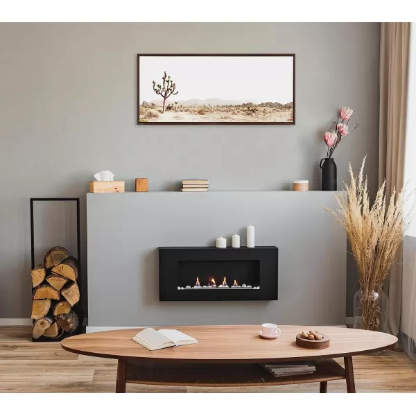 Kate and Laurel Sylvie Lone Joshua Tree Framed Canvas Wall Art by Amy Peterson Art Studio 28x38 Natural Minimalist Photograph Wall DcorBrown