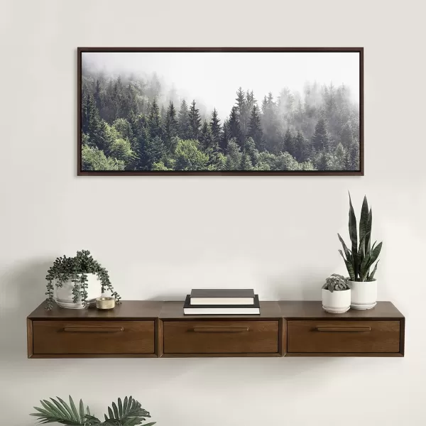 Kate and Laurel Sylvie Lush Green Forest On A Foggy Day Framed Canvas Wall Art by The Creative Bunch Studio 18x40 Gray Nature Landscape for WallBrown