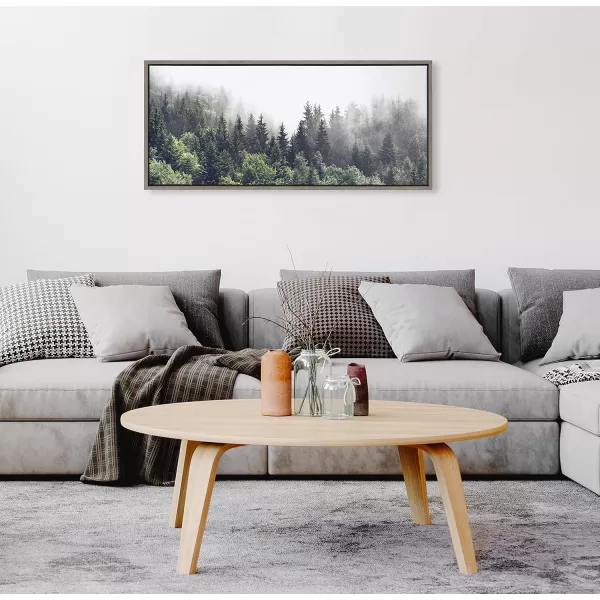 Kate and Laurel Sylvie Lush Green Forest On A Foggy Day Framed Canvas Wall Art by The Creative Bunch Studio 18x40 Gray Nature Landscape for WallGray