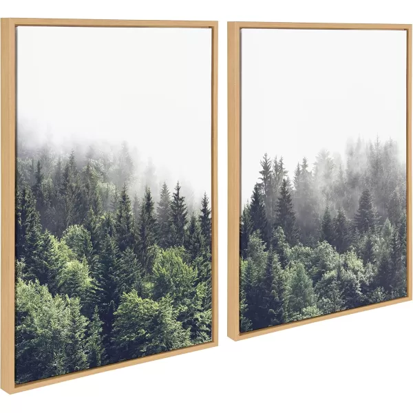 Kate and Laurel Sylvie Lush Green Forest on a Foggy Day Left and Right Framed Canvas Wall Art Set by The Creative Bunch Studio 2 Piece 23x33 Natural Nature Mountains Landscape Art Set for WallNatural