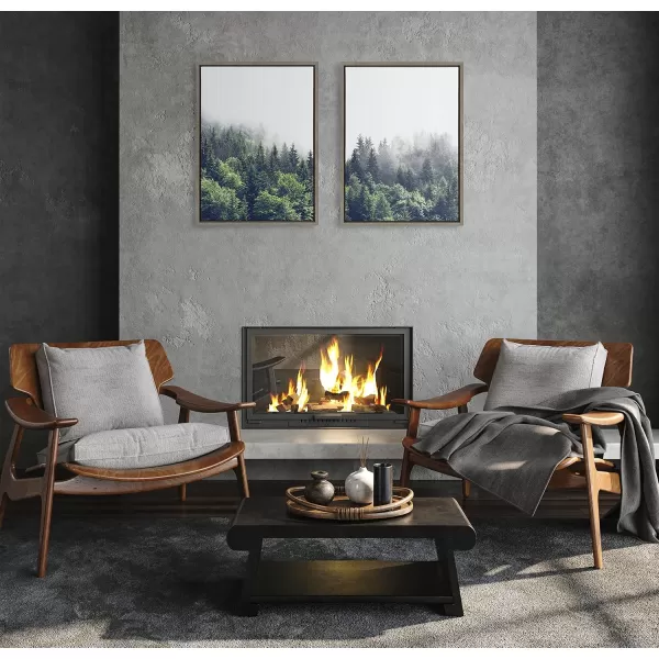 Kate and Laurel Sylvie Lush Green Forest on a Foggy Day Left and Right Framed Canvas Wall Art Set by The Creative Bunch Studio 2 Piece 23x33 Natural Nature Mountains Landscape Art Set for WallGray