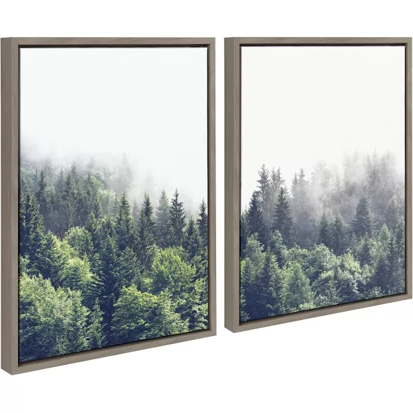 Kate and Laurel Sylvie Lush Green Forest on a Foggy Day Left and Right Framed Canvas Wall Art Set by The Creative Bunch Studio 2 Piece 23x33 Natural Nature Mountains Landscape Art Set for WallGray