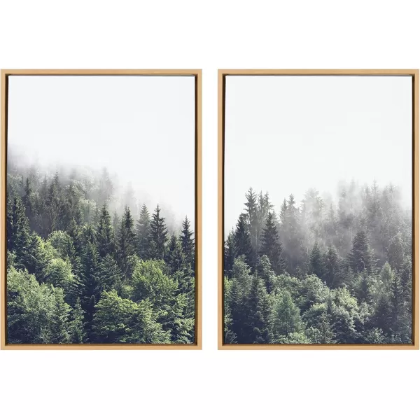 Kate and Laurel Sylvie Lush Green Forest on a Foggy Day Left and Right Framed Canvas Wall Art Set by The Creative Bunch Studio 2 Piece 23x33 Natural Nature Mountains Landscape Art Set for WallNatural