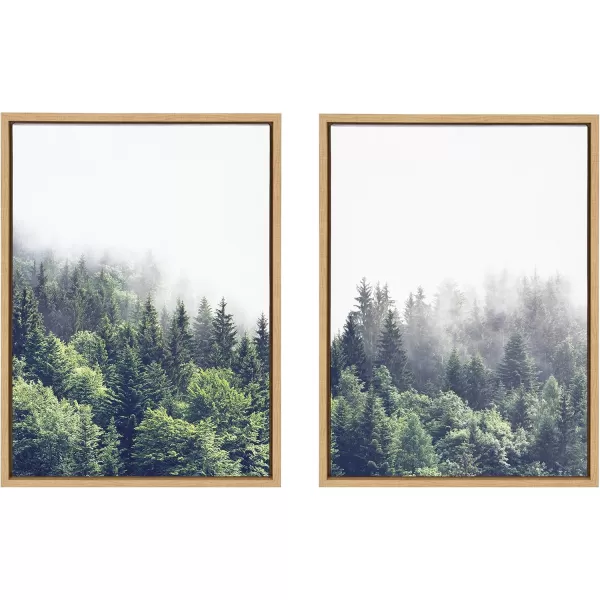 Kate and Laurel Sylvie Lush Green Forest on a Foggy Day Left and Right Framed Canvas Wall Art Set by The Creative Bunch Studio 2 Piece 23x33 Natural Nature Mountains Landscape Art Set for WallNatural