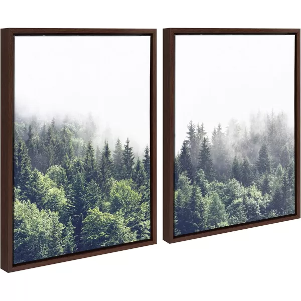 Kate and Laurel Sylvie Lush Green Forest on a Foggy Day Left and Right Framed Canvas Wall Art Set by The Creative Bunch Studio 2 Piece 23x33 Natural Nature Mountains Landscape Art Set for WallBrown